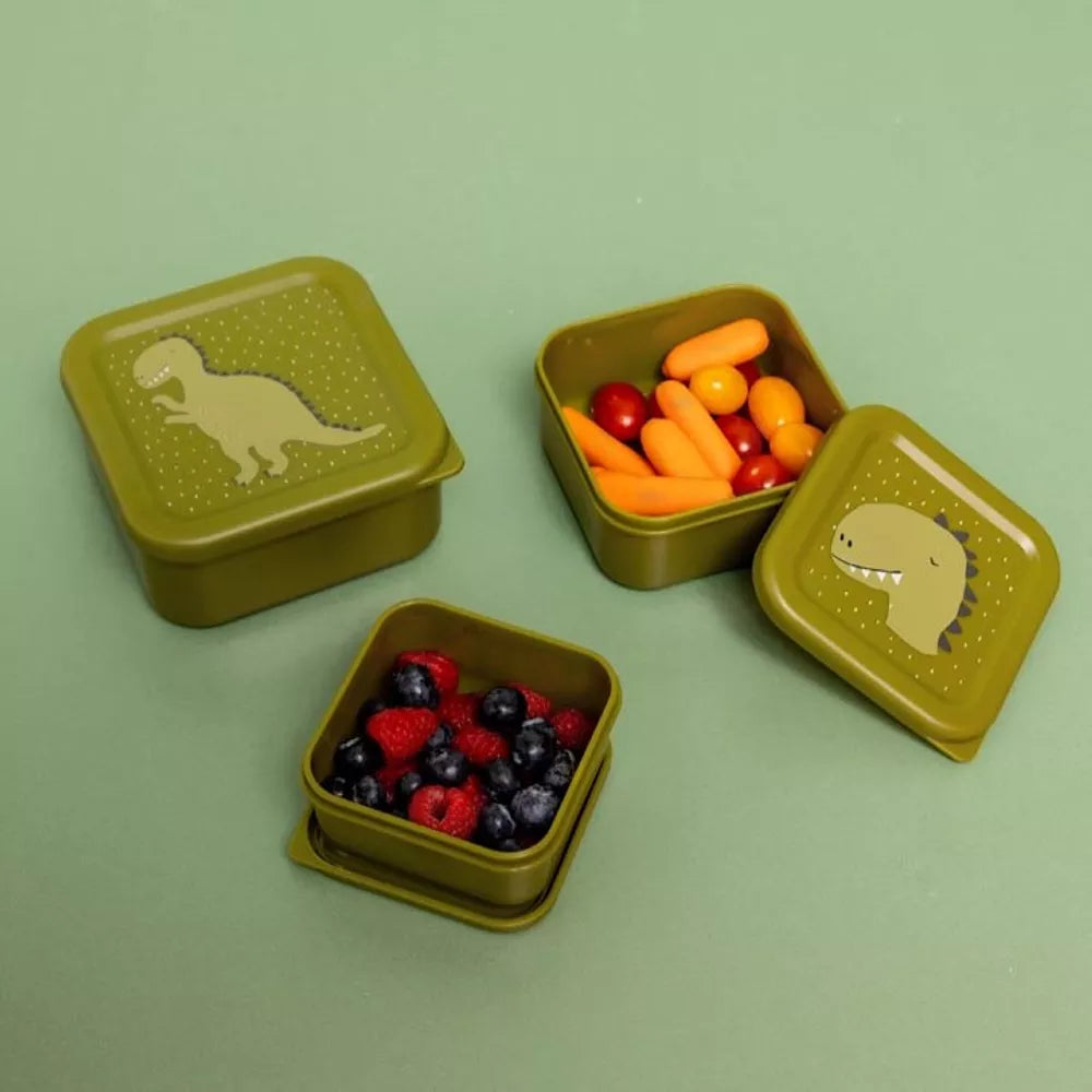 Esempio Set 3 Porta Merenda Trixie Mr. Dino pieni di frutta e verdura