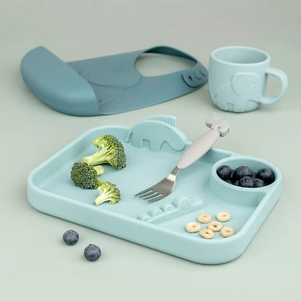Piatto con Scomparti Peekaboo Done by Deer Blu con cibo