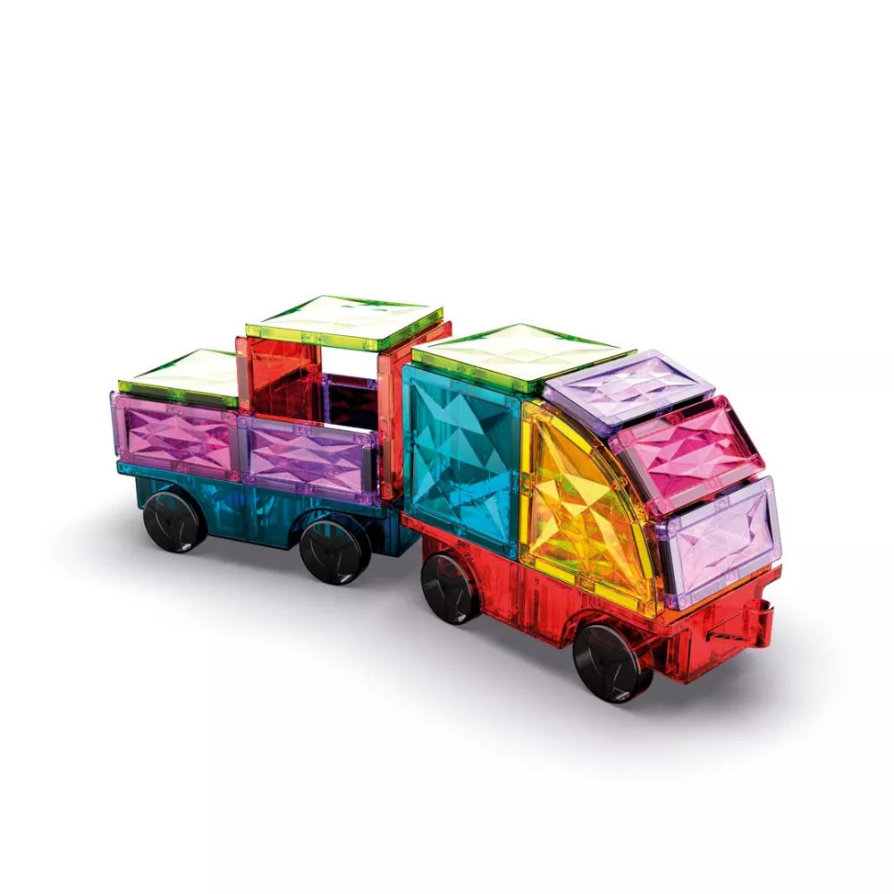 Esempio treno costruito con il Set Veicoli Magnetic Tiles Geomag