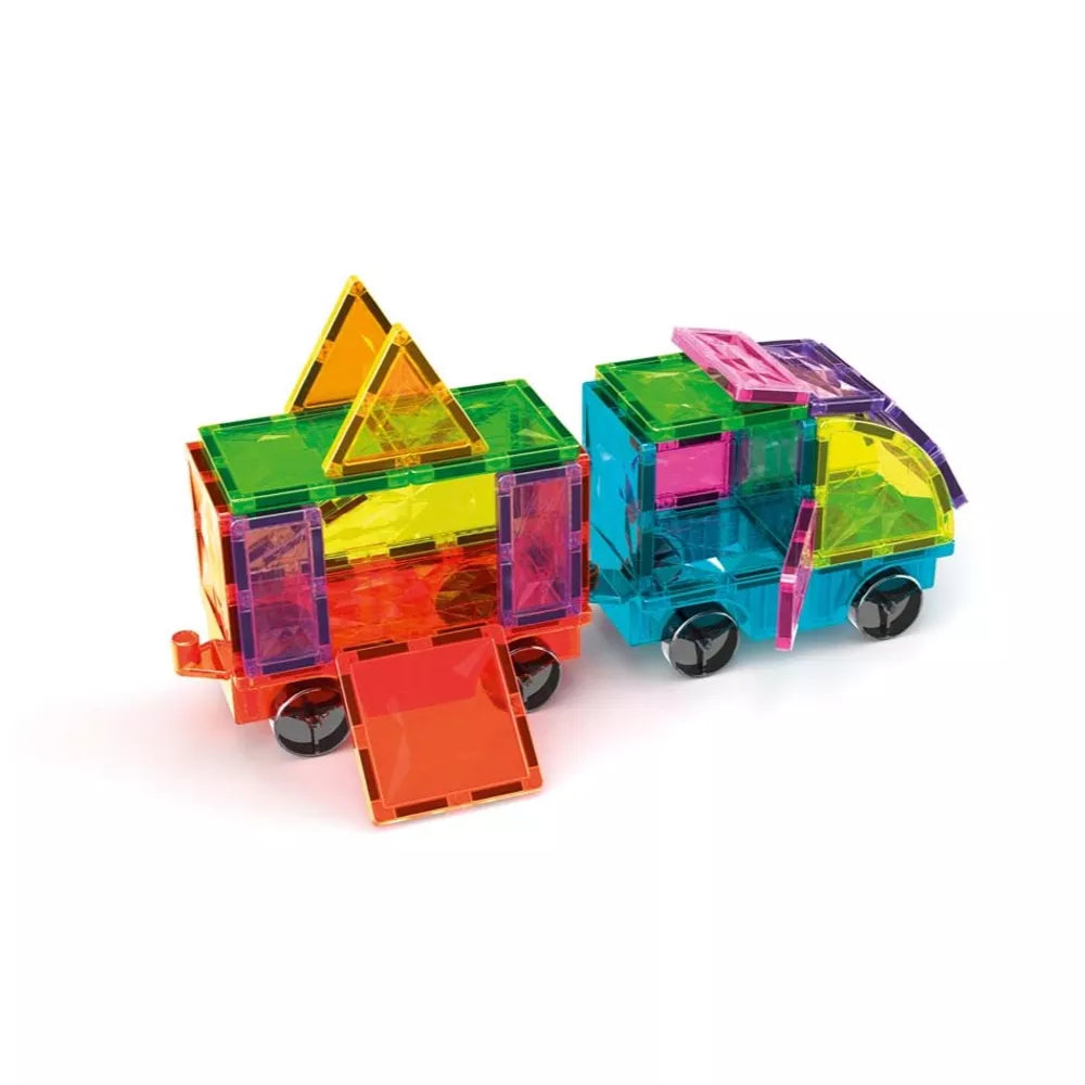 Esempio macchina e roulotte costruiti con il Set Veicoli Magnetic Tiles Geomag