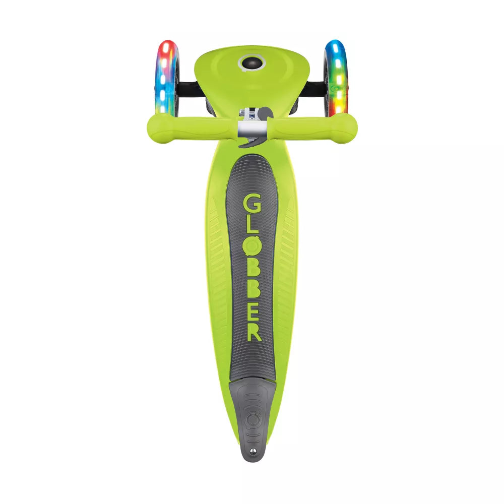 Monopattino Primo Foldable Lights Globber Verde Lime visto dall'alto