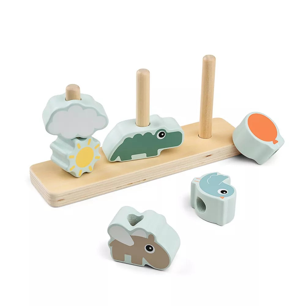 Gioco Impilabile Done by Deer Happy Clouds con componenti sfilate dalle aste