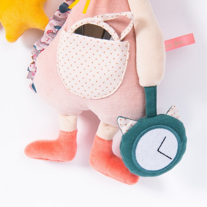 Dettaglio attività del Peluche Topina Multiattività Moulin Roty 30 cm