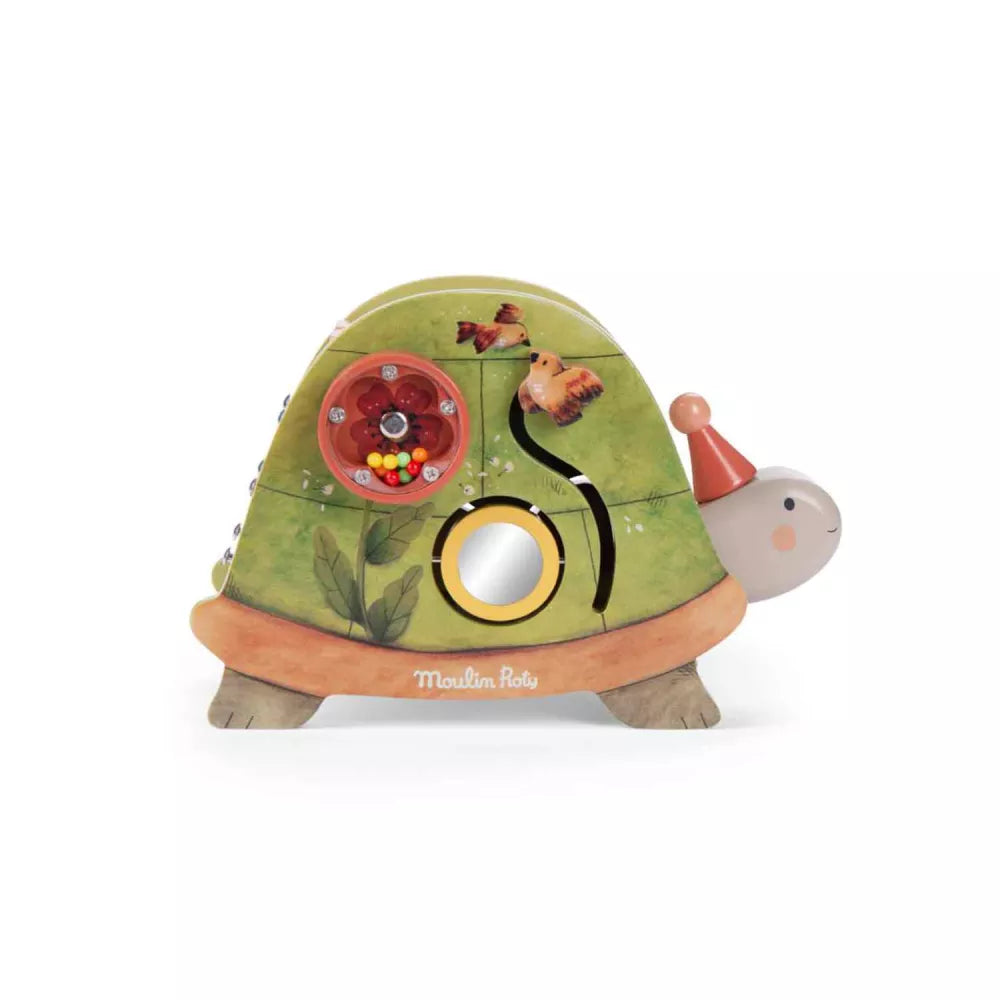 Tartaruga Attività in Legno Moulin Roty lato con specchio e percorso