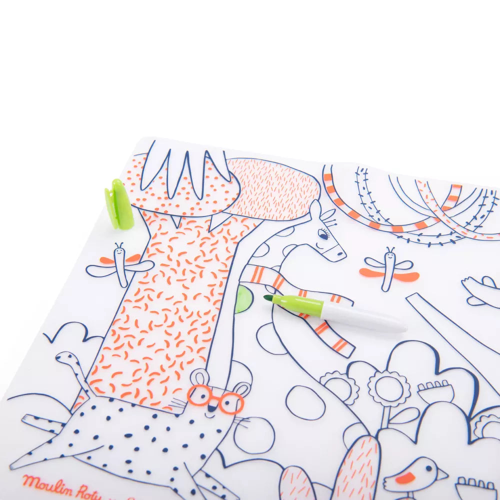 Esempio Tovaglietta da Colorare Moulin Roty Les Toupitis con pennarello