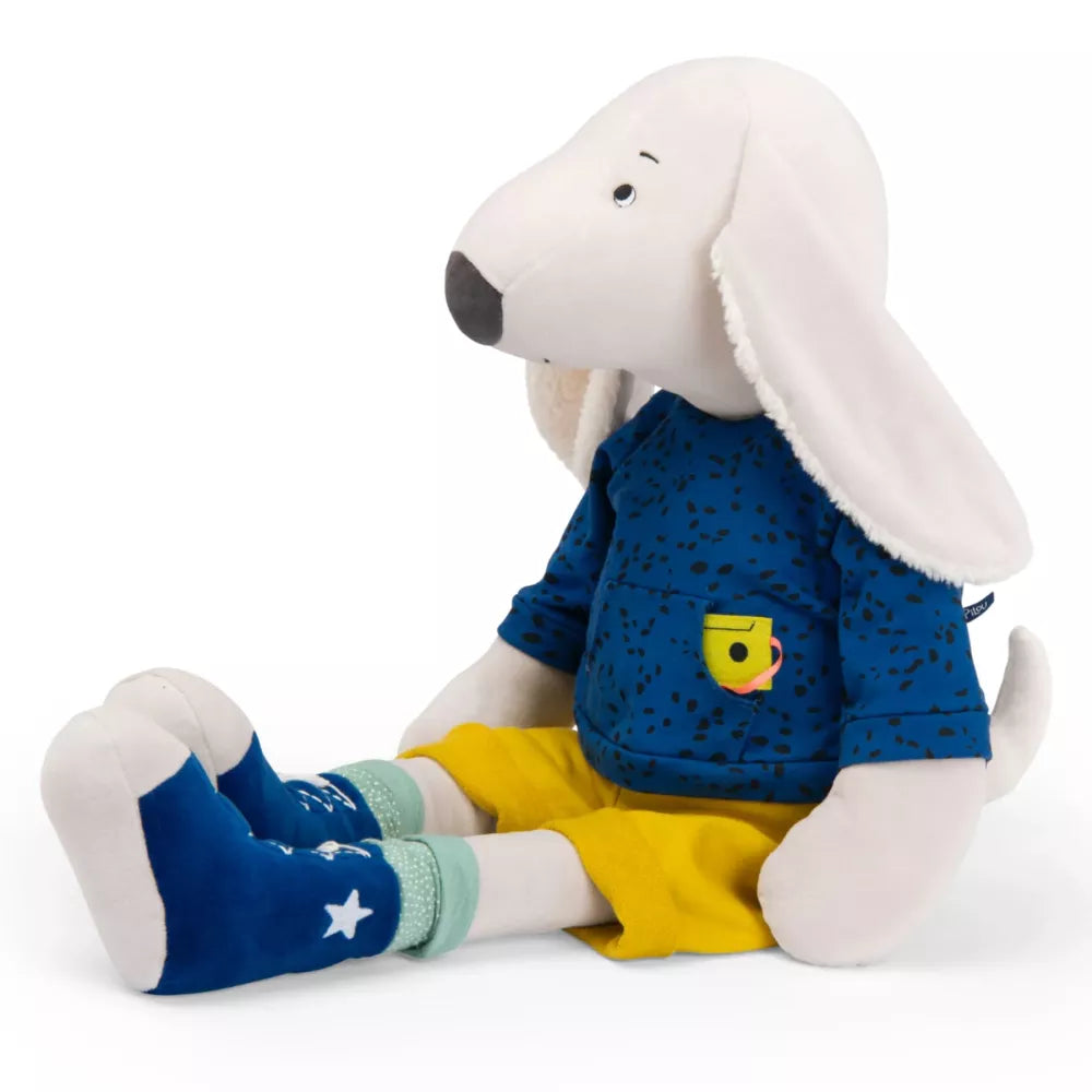 Peluche Gigante Cane Pilou Moulin Roty di lato