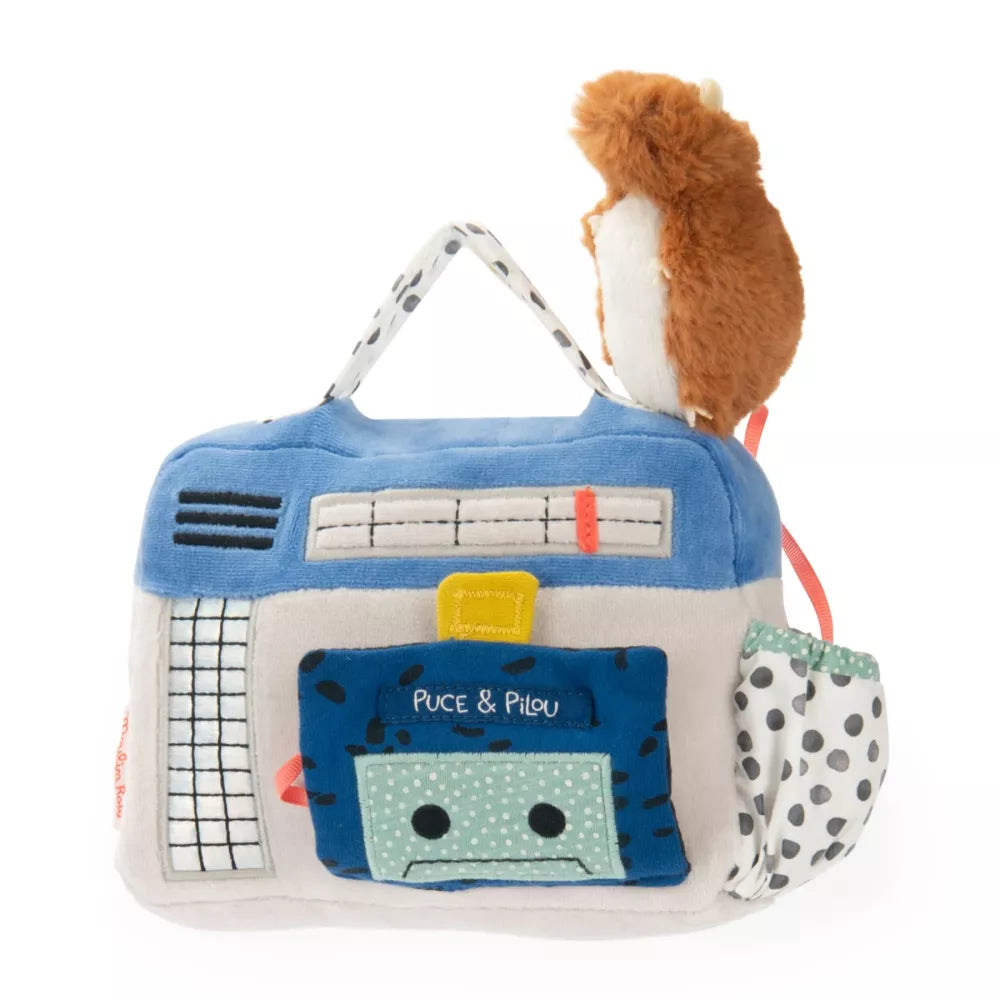 Carillon Morbido Radio Moulin Roty con criceto fiori dalla tasca laterale