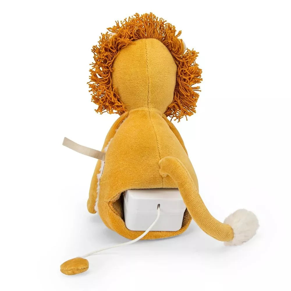 Dettaglio meccanismo musicale del Peluche Musicale Leone Mamba Moulin Roty