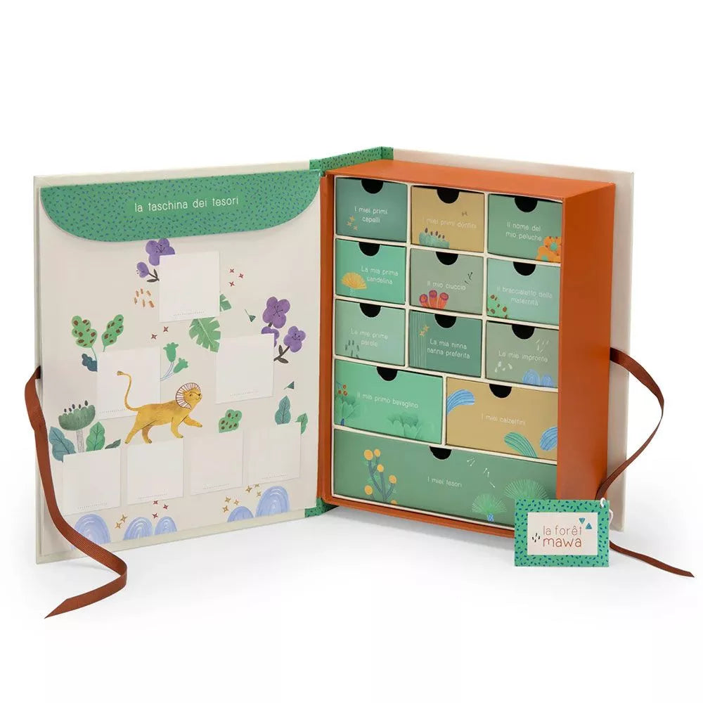 Cofanetto Nascita Moulin Roty La Foret Mawa aperto