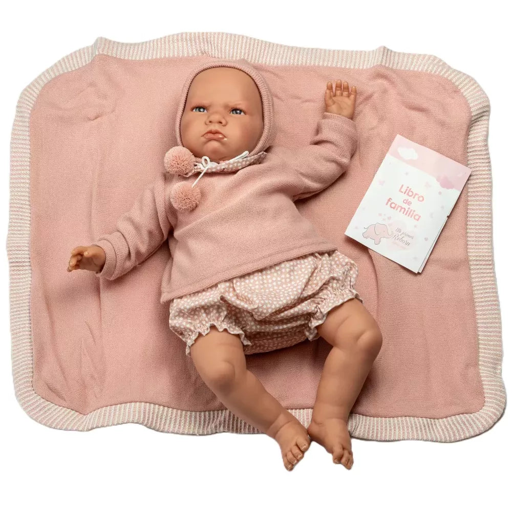 Bambola Reborn 60 Cm Con Corpo Morbido, Occhi Aperti, Capelli E Ciglia Radicati A Mano, Set Con Vestito, Ciuccio E Biberon