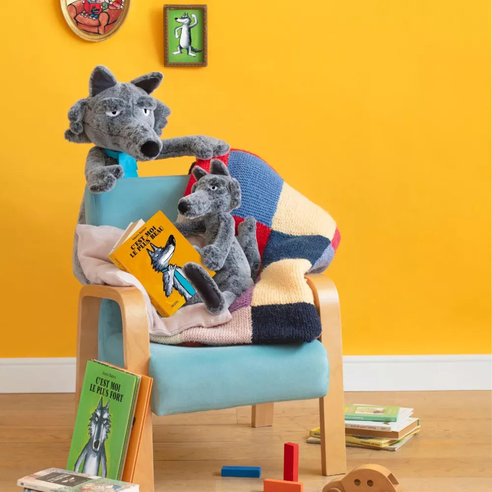 Peluche Lupo Gigante Moulin Roty con peluche più piccolo