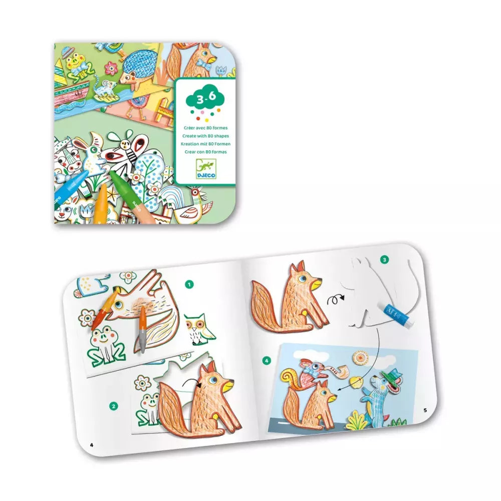 Crea con le Forme Animali Djeco libretto illustrativo
