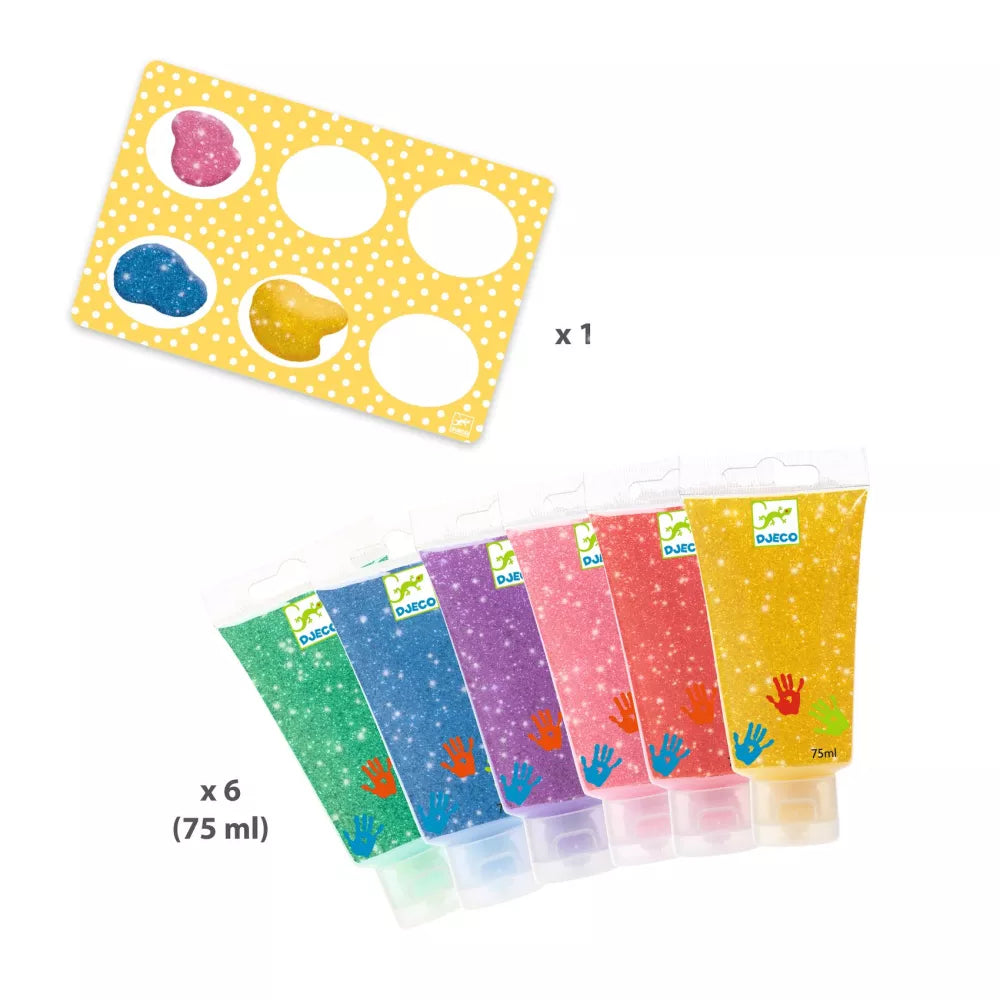 Contenuto Confezione Colori a Dita per Bambini Glitter Djeco