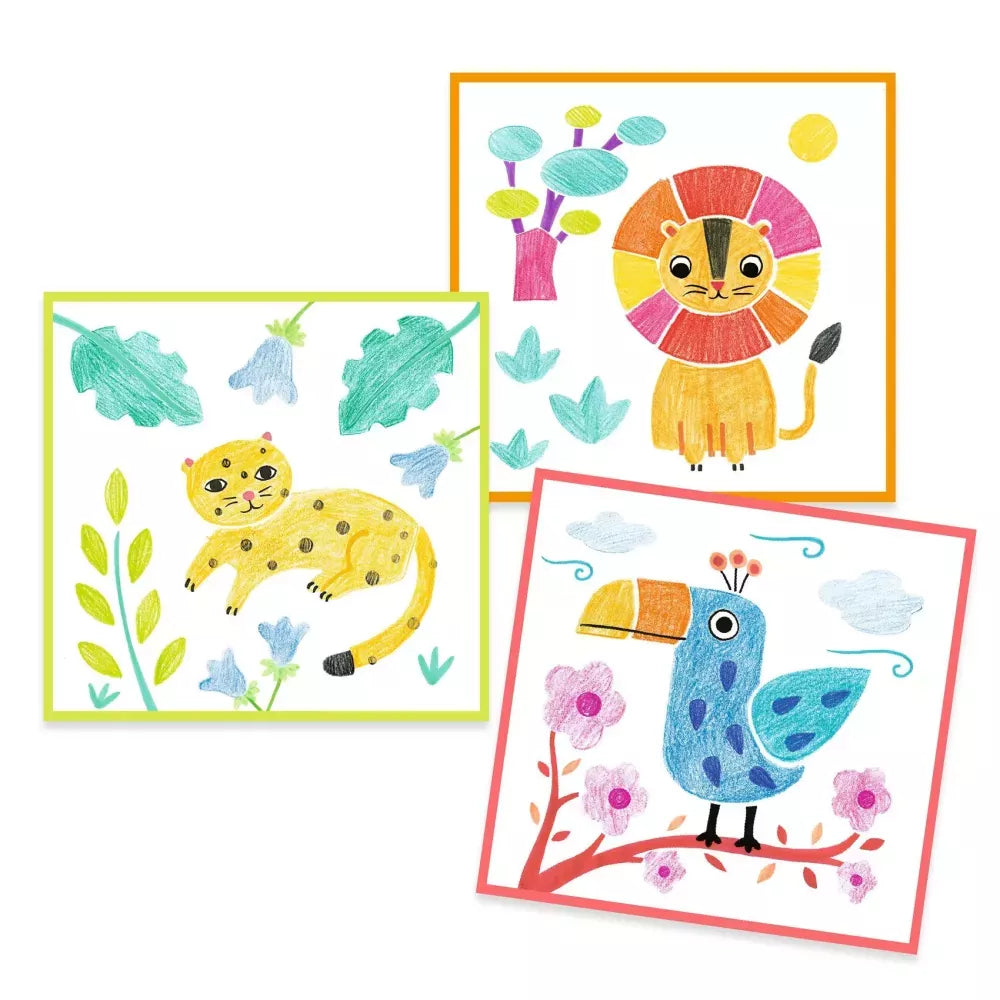 Immagini del set Disegni da Colorare con 3 Stencil Djeco