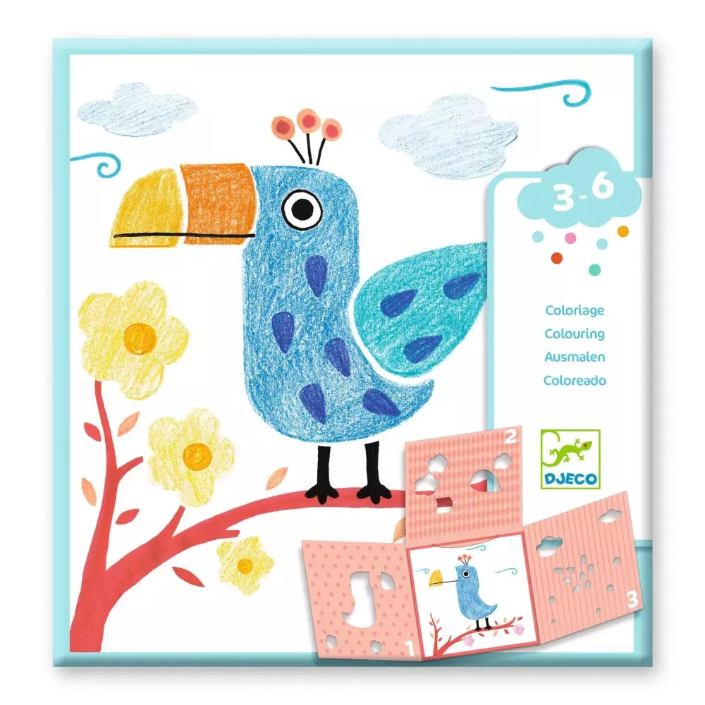 Confezione del set Disegni da Colorare con 3 Stencil Djeco