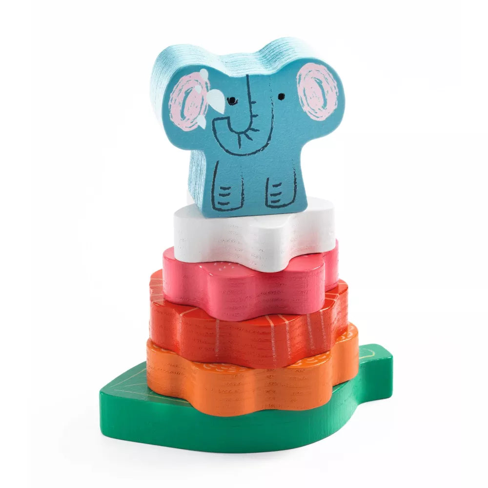 Pezzi impilati del Puzzle e Impilabile in Legno Puzz&Stack Happy Djeco