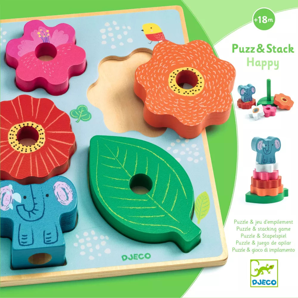 Immagine del Puzzle e Impilabile in Legno Puzz&Stack Happy Djeco
