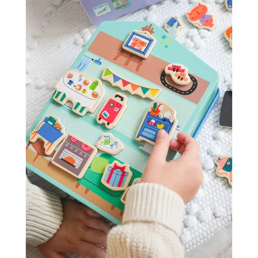 Bambina gioca con il Gioco Magnetico Inzebox Inzehouse Djeco