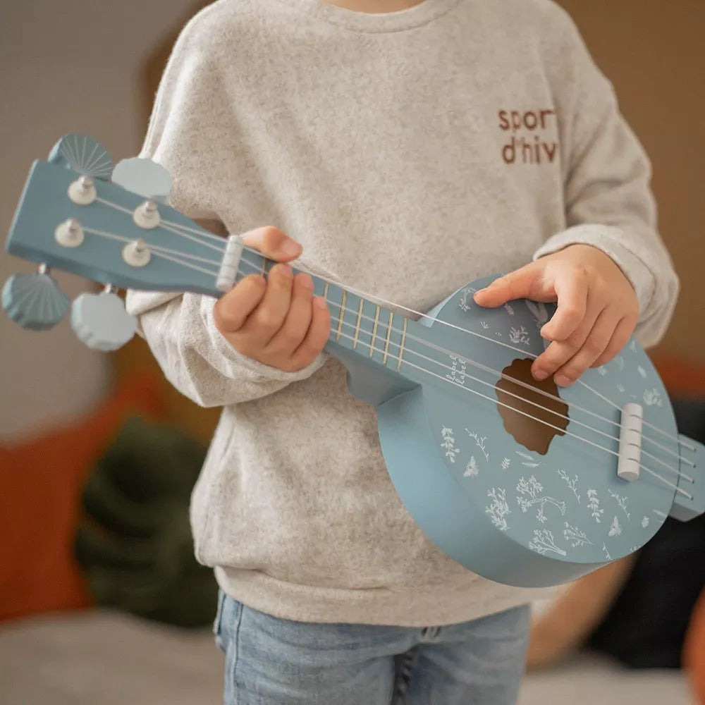 Dettaglio Banjo in Legno per Bambini Label Label blu