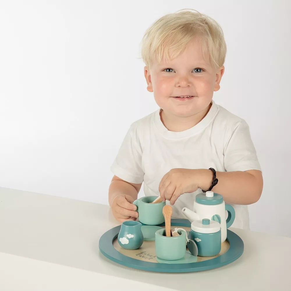 Esempio Set da Tè in Legno Label Label blu