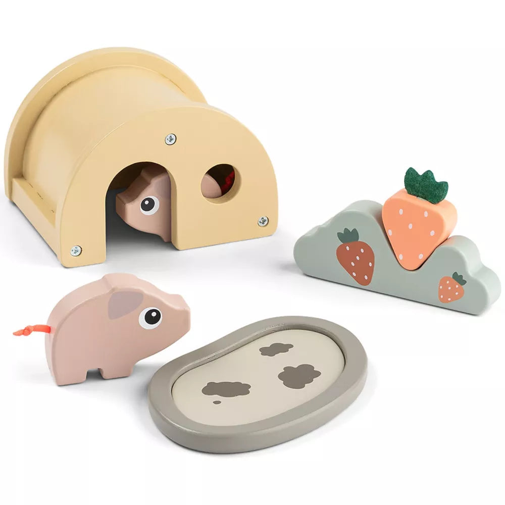 Set Gioco in Legno Maialino Done by Deer con maialino nella casetta