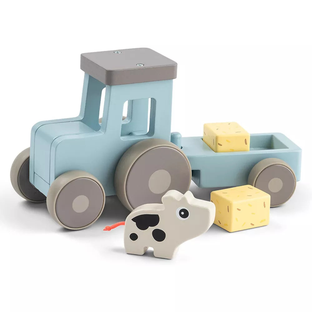 Trattore in Legno Done by Deer con mucca a fianco