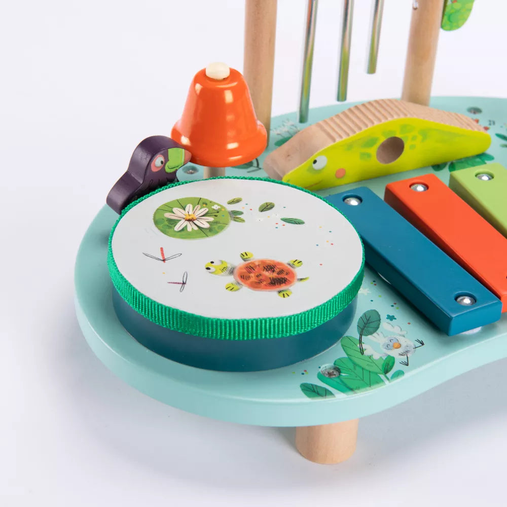 Tavolo Musicale Multiattività Moulin Roty Dans la Jungle dettaglio tamburello