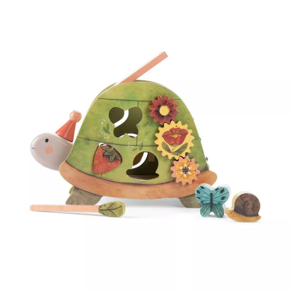 Tartaruga Attività in Legno Moulin Roty lato con forme a incastro
