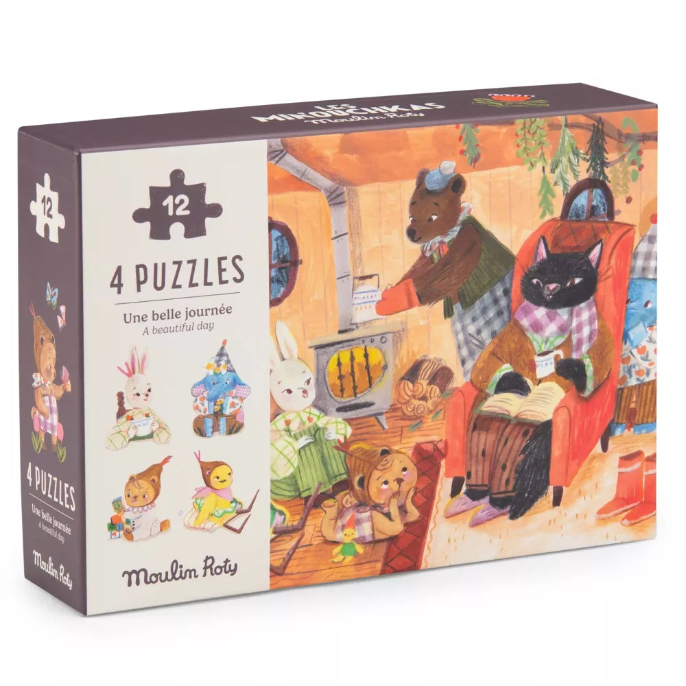 Confezione di 4 Puzzle da 12 Pezzi Una Bella Giornata Moulin Roty