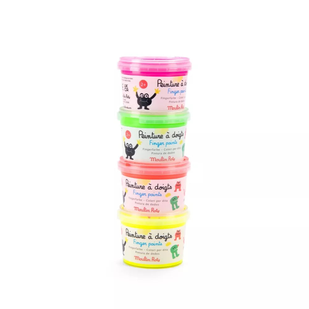 Pittura per le Dita Fluo Moulin Roty barattoli impilati
