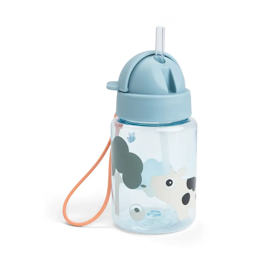 Borraccia con Cannuccia Tiny Farm Done by Deer Blu aperta