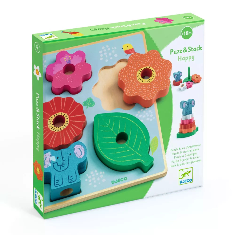 Confezione del Puzzle e Impilabile in Legno Puzz&Stack Happy Djeco