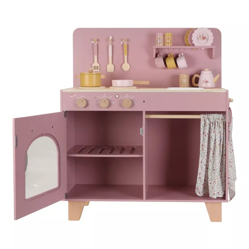 Cucina in Legno Rosa Little Dutch con sportelli aperti