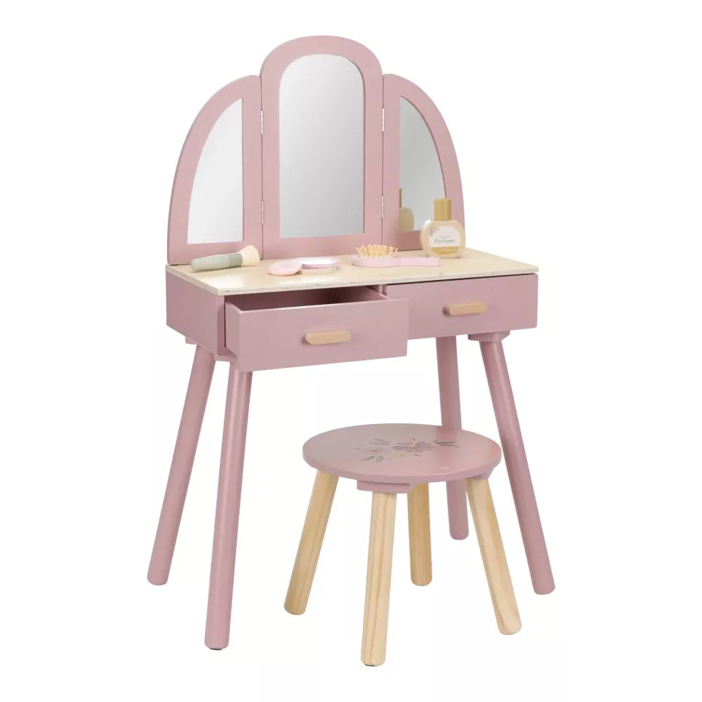 Toeletta in Legno Rosa Little Dutch con cassetto aperto